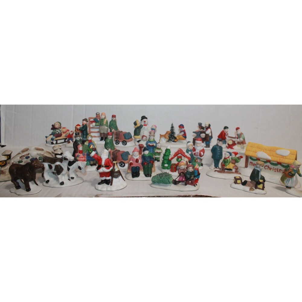 24 PC Porcelain Christmas Village Figurines Multiple Brands